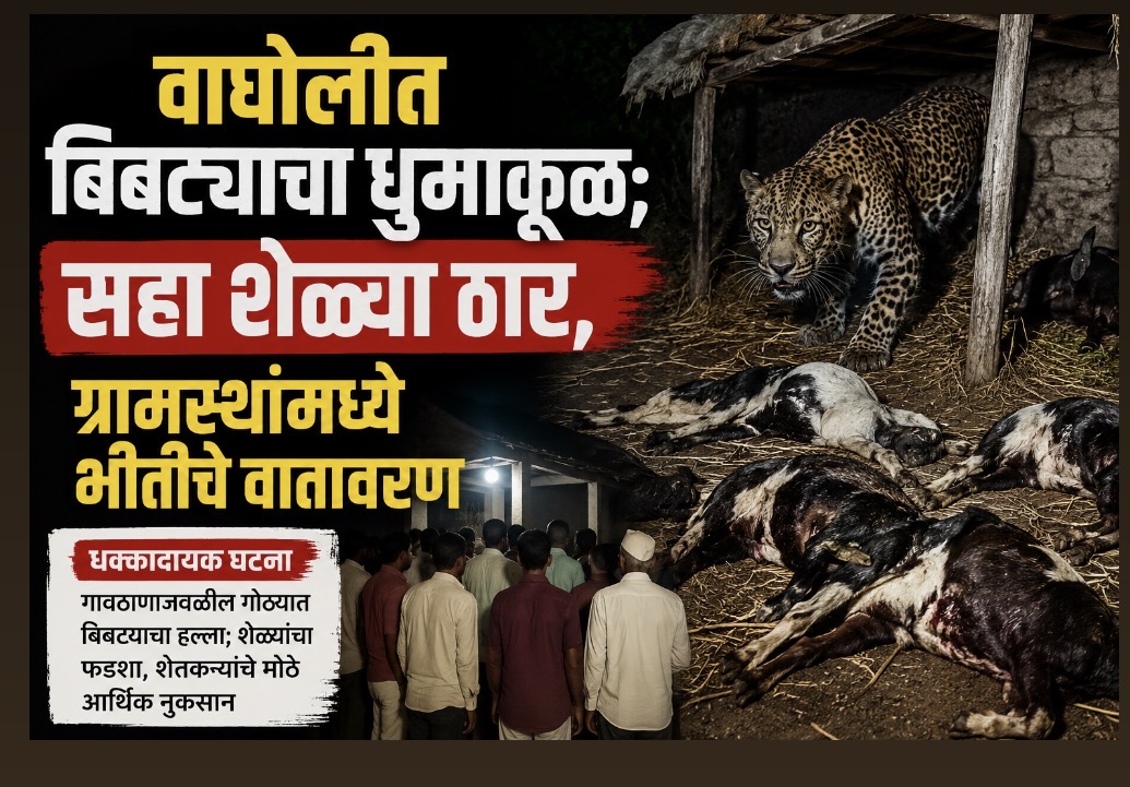 वाघोलीत बिबट्याचा धुमाकूळ; सहा शेळ्या ठार, ग्रामस्थांमध्ये भीतीचे वातावर